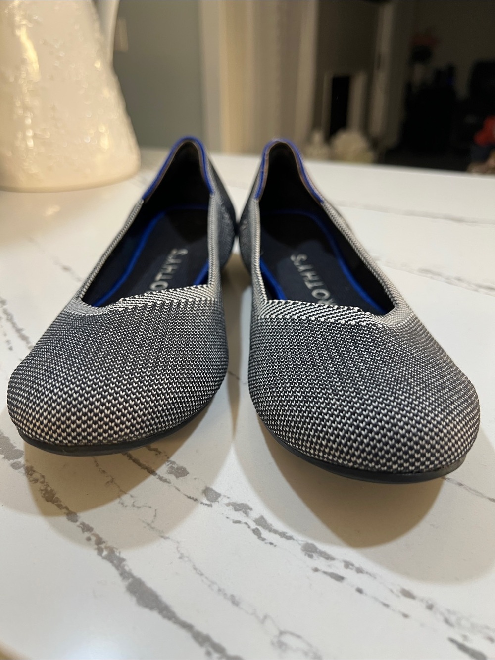 Rothy's Black & White Knit Ballet Flats with Blue Trim size 8.5 - Picture 6 of 13